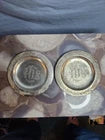 2 Silver Plate Etched Monogram Coasters 4" Round Vintage Collector Religous Item