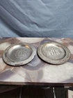 2 Silver Plate Etched Monogram Coasters 4" Round Vintage Collector Religous Item