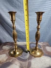 Solid Brass Octagonal Base Candlestick Holders 9" Etched India Vintage Collector