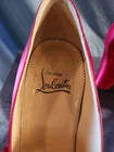 Louboutin Red Satin Mary Jane Heels Crystal Buckle Size 39 1/2