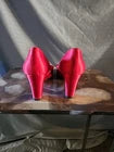 Louboutin Red Satin Mary Jane Heels Crystal Buckle Size 39 1/2
