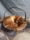 Hammered Copper Basket Bowl Planter Ruffled Scalloped Handle Decor vintage