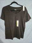 Time & Tru Women's Black V-Neck Short Sleeve Relaxed Fit T-Shirt Top Large NWT