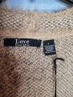 Ever After Womens Fuzzy Open Front Cardigan Tan Striped Large Office Spring Summer