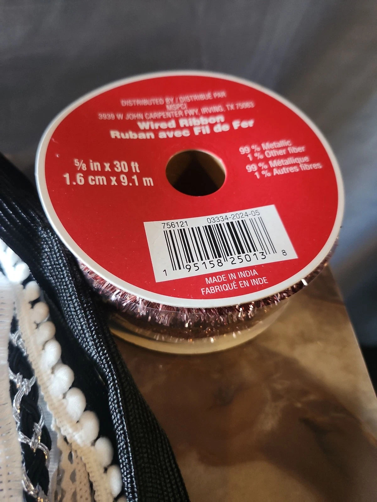 Celebrate It Black White Wired Ribbon Lot 4 Spools 1.5"-2.5" x 12'-15' Craft