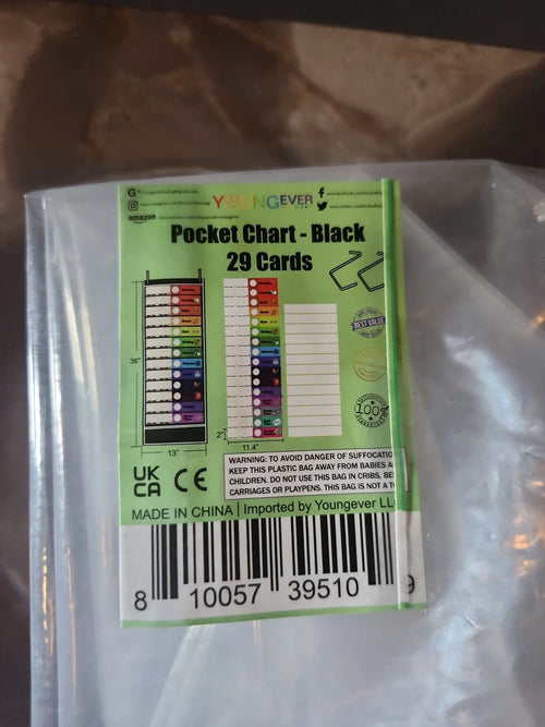 Daily Schedule Pocket Chart Black 13 Pockets 26 Cards Classroom Home Office